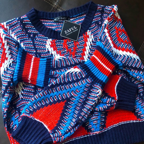 Aztec Zaful Crop Sweater w/ balloon sleeves - Picture 2 of 7